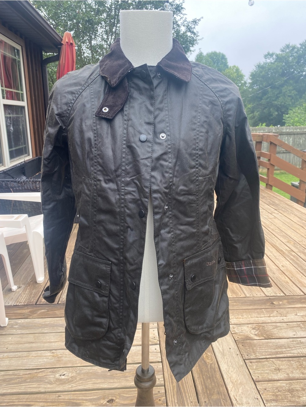 Barbour Dark Brown Waxed Cotton Field Jacket with Corduroy Collar - Picture 1 of 3